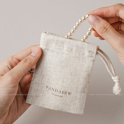 100pcs Bamboo Linen Drawstring Jewelry Package Custom Logo produce any size bag LN-114
