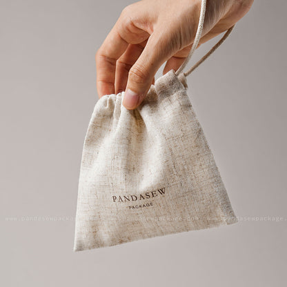 100pcs Bamboo Linen Drawstring Jewelry Package Custom Logo produce any size bag LN-114