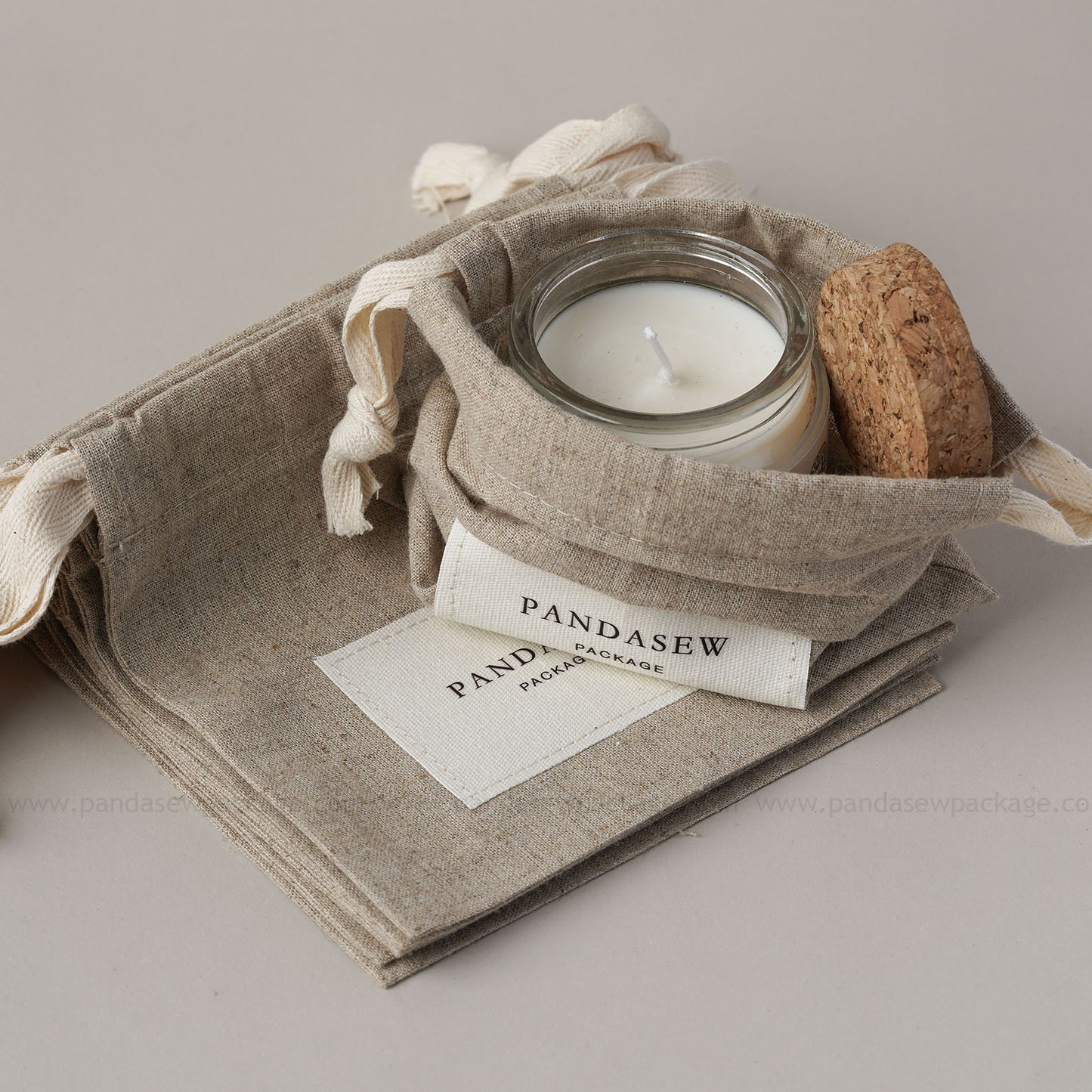 candles storage linen drawstring bag
