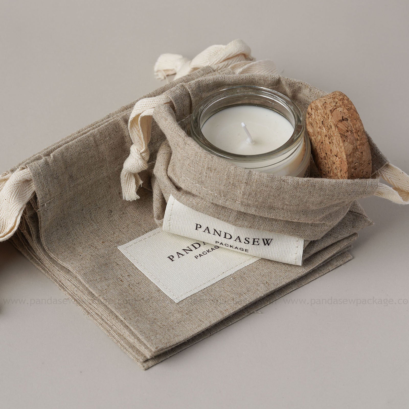 candles storage linen drawstring bag
