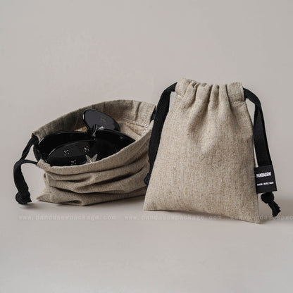 100pcs Linen Drawstring Bag Custom Logo on Label Jewelry Package Gift Bag LN-115