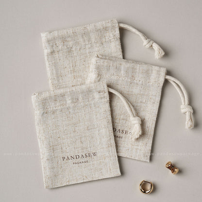 100pcs Bamboo Linen Drawstring Jewelry Package Custom Logo produce any size bag LN-114