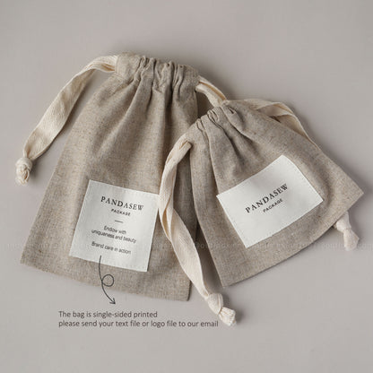 small linen drawstring bag print logo and text
