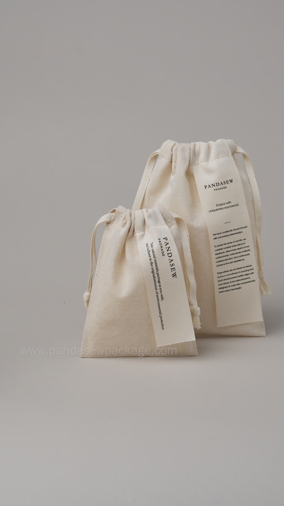 Pandasew beige cotton bag with logo printing on label