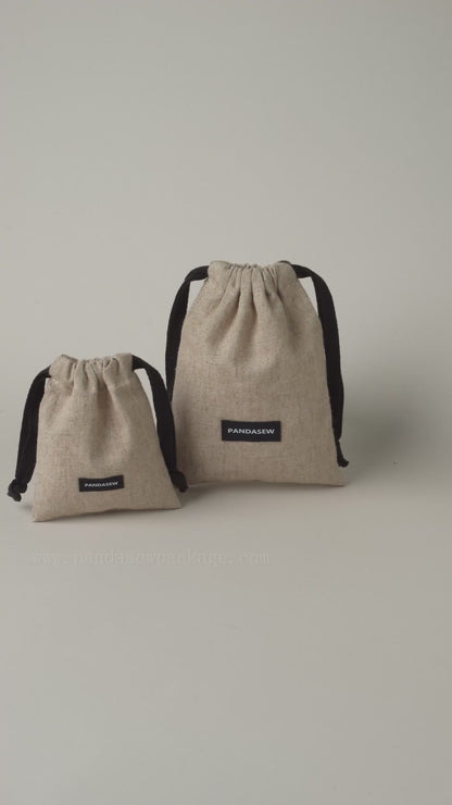 100pcs Linen Drawstring Bag Custom Logo on Label Jewelry Package Gift Bag LN-115