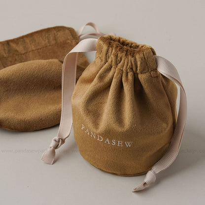 Coffee velvet drawstring Pandasew bag. Aromatherapy/jewelry storage with custom logo