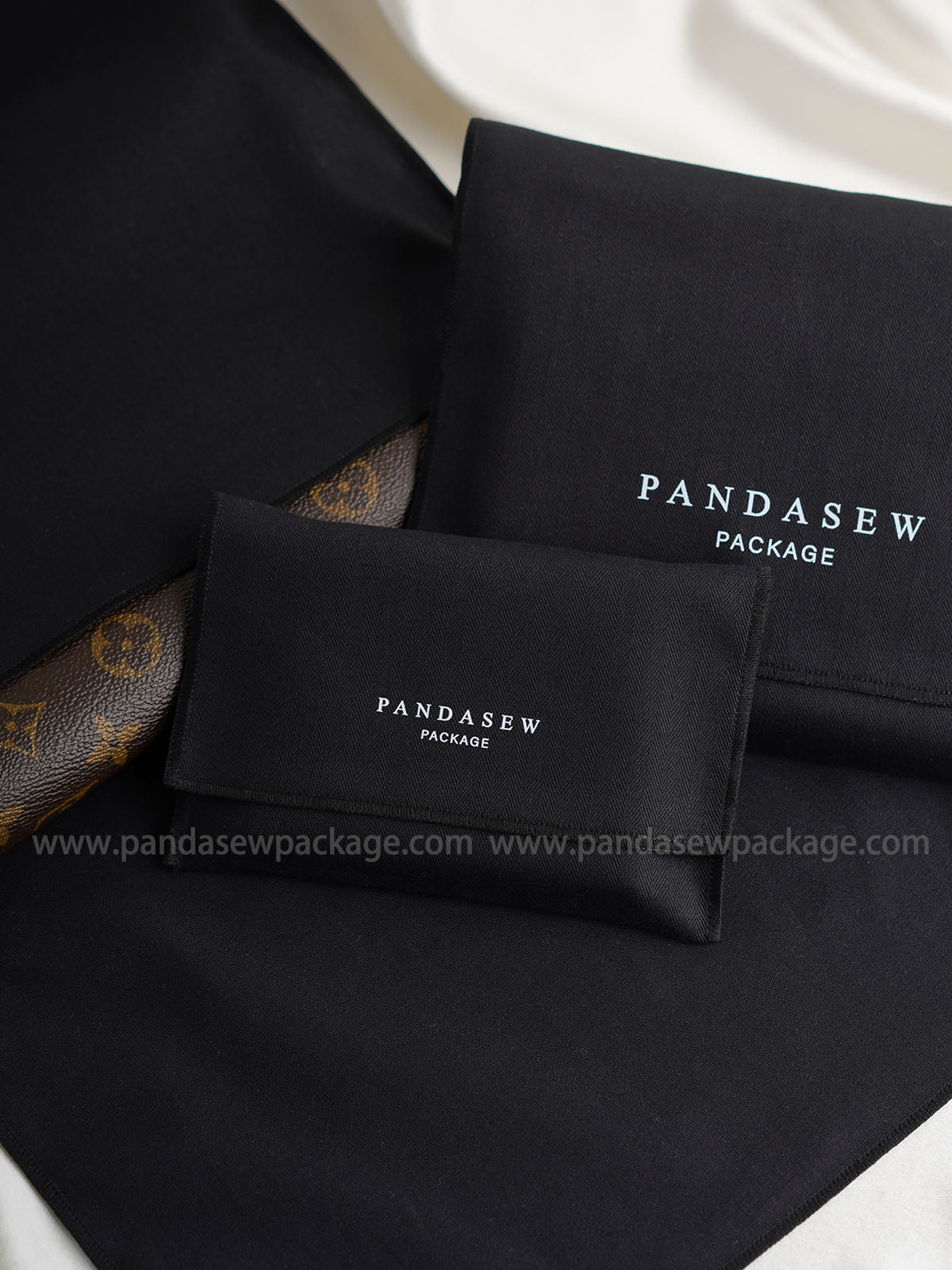 Black cotton jewelry pouch print logo
