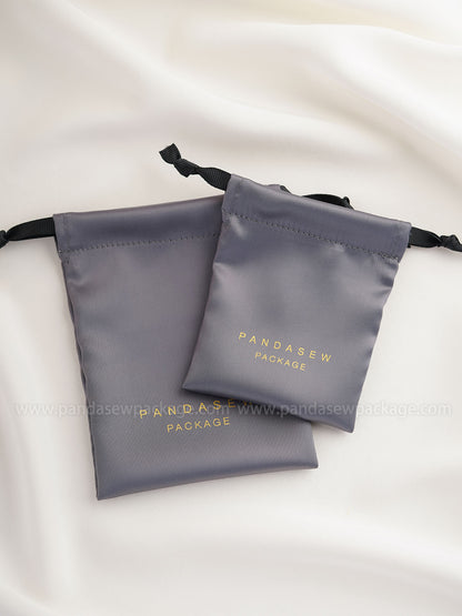 gray satin gift bag with pesonalzied logo