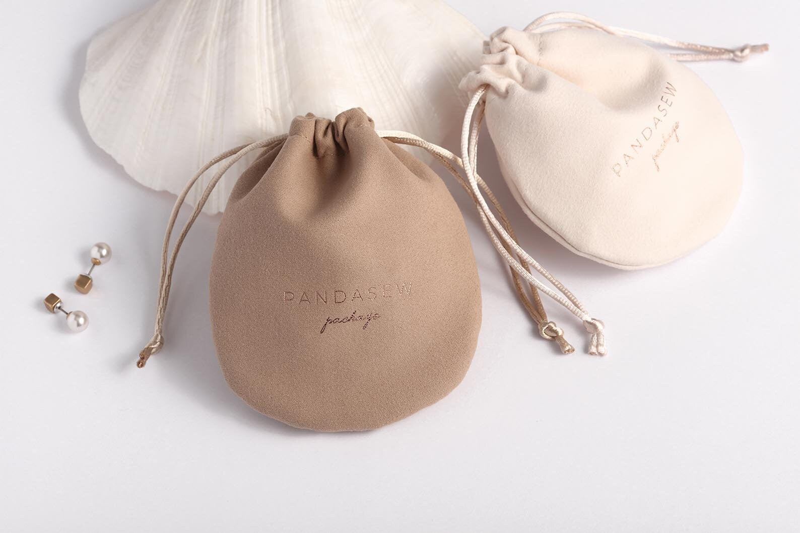 beige and brown colors velvet half round bags