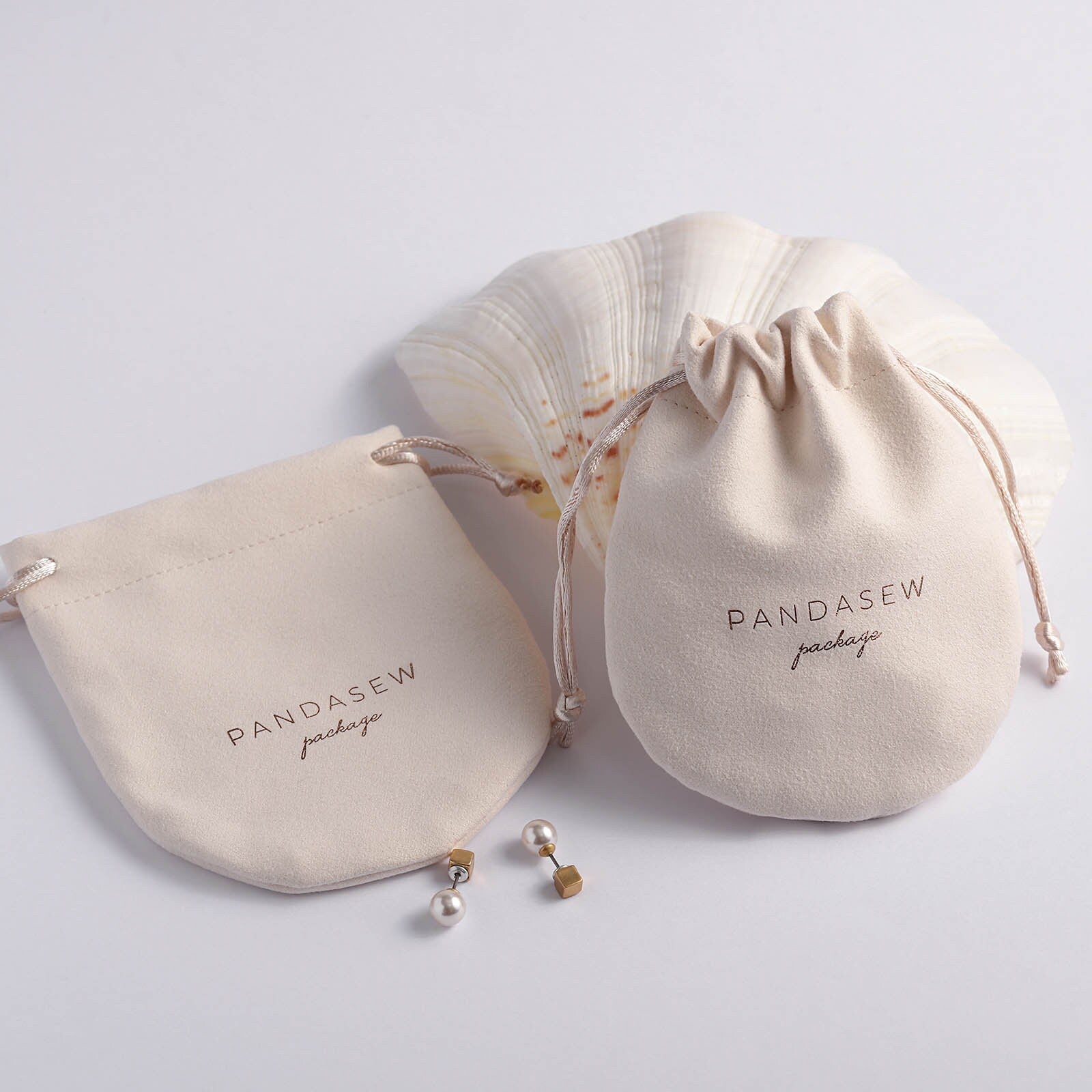high-quality wholesale beige velvet bag, flower top drawstring cotton bag