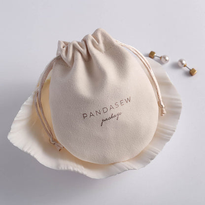 velvet jewerly bag beige color velvet bag with rose gold foiled logo