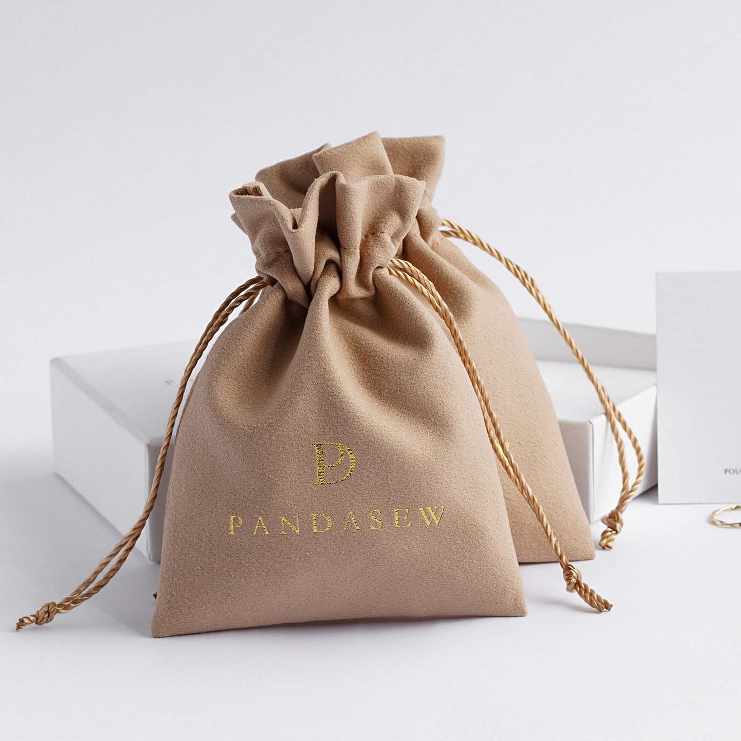 personalized debossed logo drawstring velvet bag in khaiki