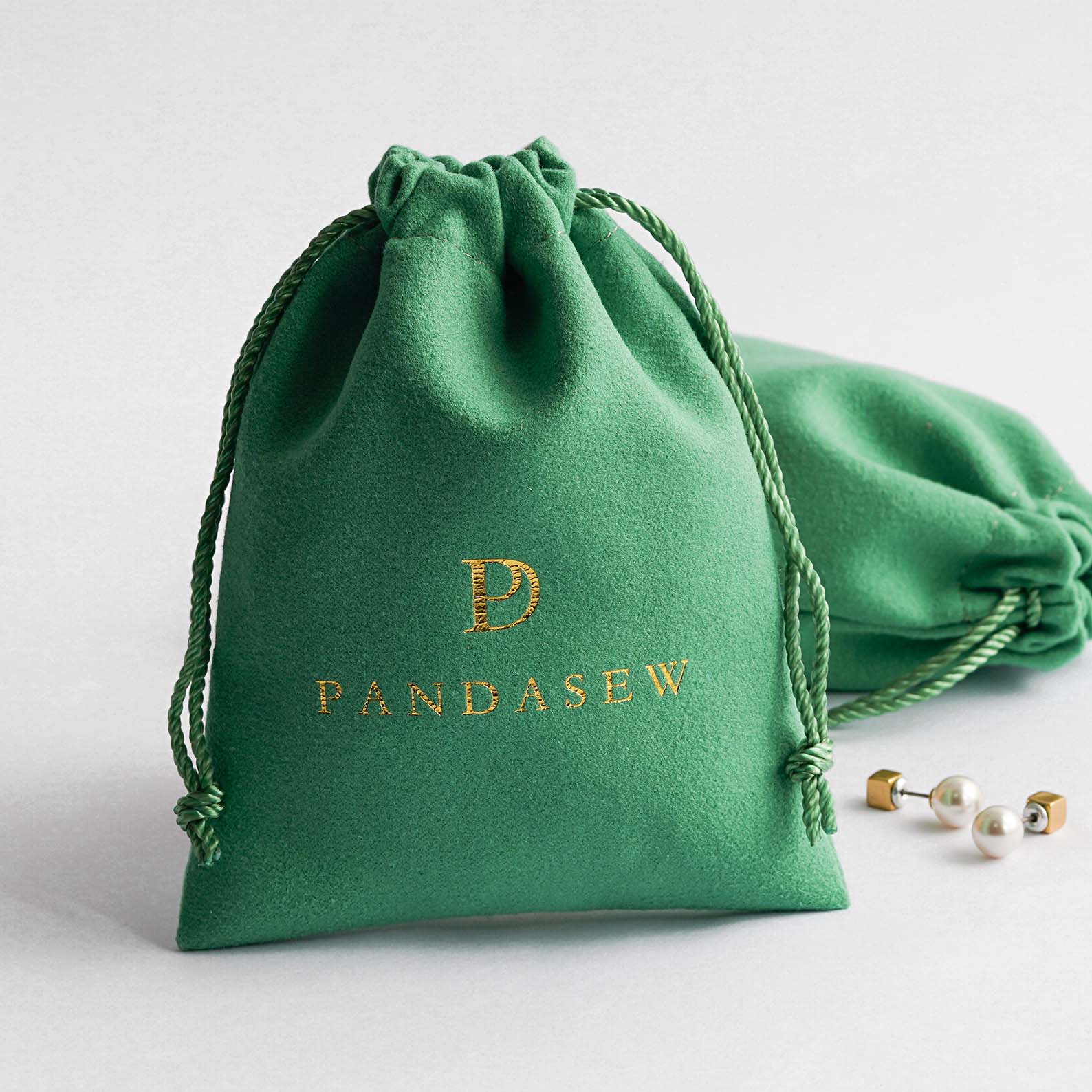 green velvet cloth bags with gold debossed logo