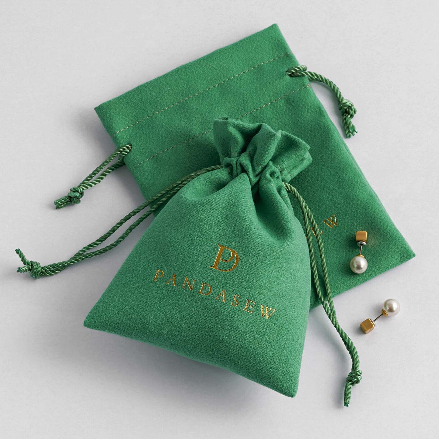 green color velvet bag, pandasew, jewelry pouch