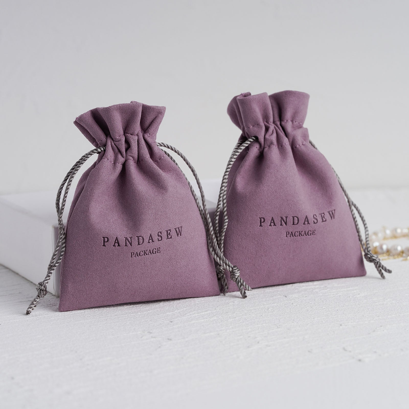 violet jewelry pouch flower shape print logo